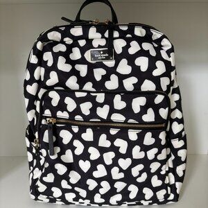Kate Spade Black & White Heart Print Nylon Backpack